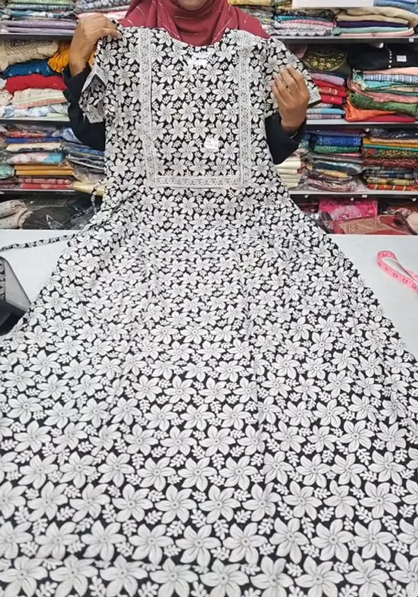 Pure Jaipur Cotton V-Neck Frock Maxi Nighty | NT3597